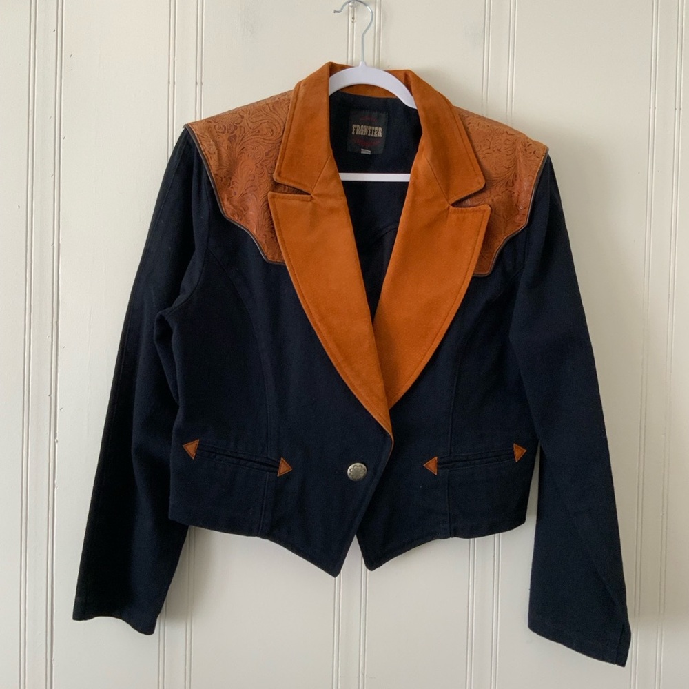 Brown and Black Structured Cropped Blazer